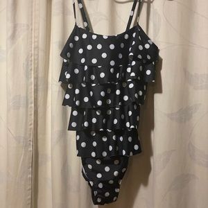 Polka Dot Navy Blue One Piece Swimsuit.